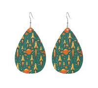 Mystical Cosmic Planet And Rocket Earrings Lightweight Leather Earring Fun Earring For Mother'S Day Women Beach