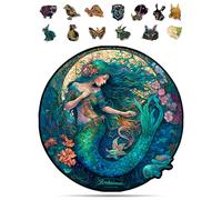 Mystical Creatures Wooden Puzzles for Adults - A3 Dreamy Mermaid with 127 Pieces - Jigsaw Puzzles with Unique Animal Shapes - 10.9"x10.9"