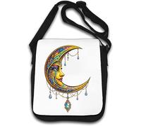 Mystical Crescent Moon Portrait Shoulder Bag White