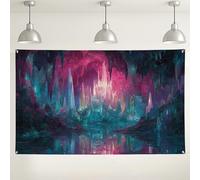 Mystical Crystal Cave Backdrop, Vibrant Fantasy Art Party Decorations, Colorful Indoor/Outdoor Photography Background for Events and Celebrations 71x43 Inch