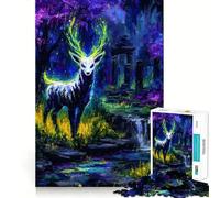 Mystical Deer in Enchanted Forest Painting 1000 Pieces Jigsaw Puzzles for Teenagers Intellect Toy Bonding Time Quality Cut Memorable Gift (38x26cm)
