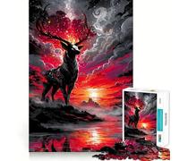 Mystical Deer in Red Landscape Jigsaw Puzzles for Adults1000 Pieces Intellect Toy Calming Play Quality Cut Wall Art Decor (38x26cm)