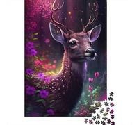 Mystical Deer Jigsaw Puzzles 1000Pc Recycled Paper Floral ForestPuzzle for Adults Jigsaw Puzzle Educational Game Challenge Family Game Great Gift Idea 70x50cm/1000pcs