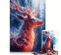 Mystical Deer Portrait in Winter Forest Puzzles for Teenagers 1000 Piece Strengthen Memory Tension Relief Smooth Edge Xmas Surprise (50x75cm)