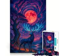 Mystical Deer Under A Red Moon Jigsaw for Teenagers 1000 Pieces Memory Boost Relaxing Fun Pattern Assembly (50x75cm)