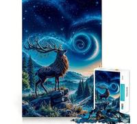 Mystical Deer Under Starry Sky 1000 Pieces Jigsaws Adults Puzzles Gifts Memory Upgrade Leisure Time Sharp Cut Wall Art Decor (50x75cm)