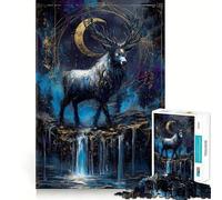 Mystical Deer with Crescent Moon 1000 Piece Jigsaws for Adults Puzzle Focus Brain Toy Quiet Fun Tight Edge Santa Wish Item (38x26cm)