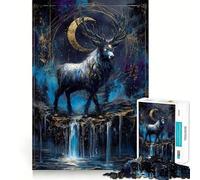 Mystical Deer with Crescent Moon 1000 Pieces Jigsaw Puzzles for Teenagers Improve Recall Quiet Hobby Exact Edge Birthday Gift (38x52cm)