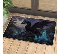 Mystical Dragon Doormat, Black Midnight Beast Door Mat for Outdoor & Indoor Entrance Gothic Decor, Rubber Waterproof Non-Slip Dust Absorbent Front Doormat, Easy Clean 29x17 Inch