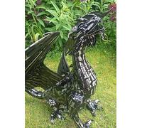 Mystical Dragon Garden Ornament Sculpture in Platework Metal Inspirational Gifting Black One Size