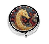 Mystical Dragon Quilt Cute Pill Organizer - AM PM Pill Box, Small & Large Travel Pill Case, Unique Custom Design, Iron Plating, Perfect for Purse and On-The-Go