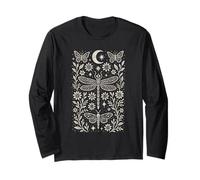 Mystical Dragonfly Moth Butterfly Celestial Boho Folk Art Long Sleeve T-Shirt