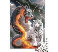 Mystical Eastern Dragon 1000 Piece Jigsaw Puzzle Paper Jigsaw Puzzle for Adults White Tiger Stormy Sky Stress Relief Family Activity Home Decor Gift 70x50cm/1000pcs