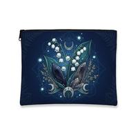 Mystical Elegant Makeup Bag, Navy Crystals and Flowers Cosmetic Travel Pouch for Women, Portable Canvas Zipper Organizer, Ideal for Winter Skincare, Navy, 7x9 Inch, Crystals