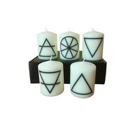 Mystical Elemental Wytchcraft Candle Set of 5 Unscented White Pillar Candles with Witchy Elements Symbols Altar Home Decoration Meditation Manifest
