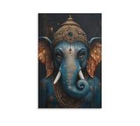 Mystical Elephant Wall Art Sacred Ganesha Inspired Decor with Royal Blue And Gold Ornaments Spiritual Hindu Fantasy Poster for Yoga Room Meditation Area Or Bohemian Home Decor Gift 20x30inch Unframe