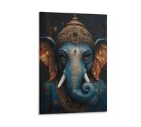 Mystical Elephant Wall Art Sacred Ganesha Inspired Decor with Royal Blue And Gold Ornaments Spiritual Hindu Fantasy Poster for Yoga Room Meditation Area Or Bohemian Home Decor Gift 24x36inch Frame