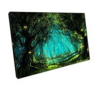 Mystical Enchanting Magical Fantasy Fairy Forest Woodland Vast Trees Glowing Mushroom Wall Art Print On Canvas Picture For Home Office Decor 76x51cm (30x20In)