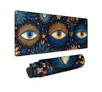 Mystical Eye Design Large Gaming Mouse Pad, Dark Blue Floral Fantasy Stitched Edge Mousepad, Rubber Non-Slip Washable Gaming Mouse Pad for Home and Office Computer, Laptop 12x32 Inch