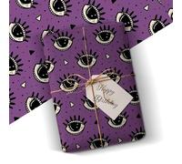 Mystical Eye Gift Wrap - Witchy Occult Wrapping Paper with All Seeing Eyes on Purple Background - Gothic Halloween Party Paper A2 Sheet
