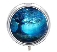 Mystical Fantasy Blue Nature Pill Box Cute Round Pill Case Portable Medicine Tablet Vitamin Holder Organizer for Purse Pocket