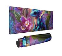 Mystical Fantasy Large Gaming Mouse Pad, Vivid Blue Dragon and Orchid Design, Rubber Non-Slip Washable Mousepad for Home and Office Computer, Laptop 12x32 Inch