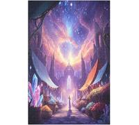 Mystical Fantasy Temple with Cosmic Lights 500 Piece Wooden Jigsaw Puzzle for Adults, Home Decor Gift, 20.5x15 Inch