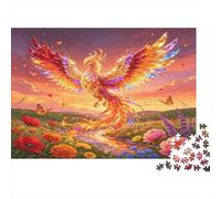 Mystical Fire Phoenix 1000 Piece Jigsaw Puzzle Cardboard for Adults Sunset Flower Field Puzzle Game for Family Focus Gift Decor 70x50cm/1000pcs