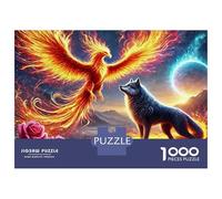 Mystical Fire Phoenix 1000 Piece Jigsaw Puzzle Paper for Adults Fantasy Wolf Under Starry Sky Relaxation 70x50cm/1000pcs