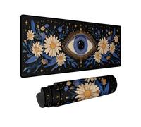 Mystical Floral Large Gaming Mouse Pad, Black Blue Eye Design with Daisies, Rubber Non-Slip Washable Mousepad for Home and Office Computer, Laptop 16x36 Inch