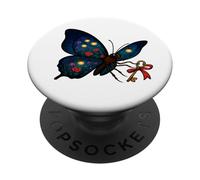 Mystical Floral Winged Butterfly Holding Key With Red Ribbon PopSockets Adhesive PopGrip