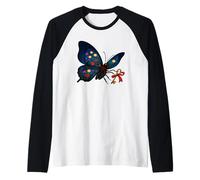 Mystical Floral Winged Butterfly Holding Key with Red Ribbon Raglan Baseball Tee