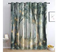 Mystical Forest Curtain Blackout, Nature Woodland Curtains 42x54, Living Room & Bedroom Decor Drapes, Thermal Insulated Eyelet Window Treatments 54 Drop, 2 Panels
