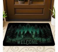 Mystical Forest Doormat, Dark Green Welcome Mat for Outdoor & Indoor Entrance Decor, Rubber Waterproof Non-Slip Dust Absorbent Front Mats, Easy Clean 29x17 Inch