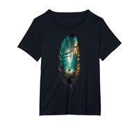Mystical Forest Feather Designs for Nature and Wildlife Love T-Shirt, Women's Plus, Black, 1X