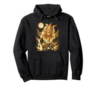 Mystical Forest Gnomes Full Moon Waterfall Scene Pullover Hoodie