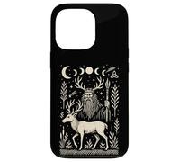 Mystical Forest God and Stag Folk Art Moon Phases Case for iPhone 13 Pro