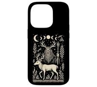 Mystical Forest God and Stag Folk Art Moon Phases Case for iPhone 14 Pro