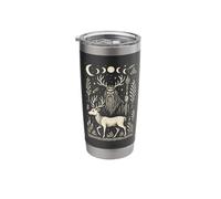 Mystical Forest God and Stag Folk Art Moon Phases Stainless Steel Insulated Tumbler