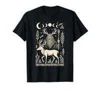 Mystical Forest God and Stag Folk Art Moon Phases T-Shirt