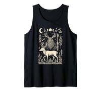 Mystical Forest God and Stag Folk Art Moon Phases Tank Top