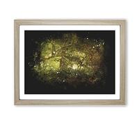 Mystical Forest Paint Splash Modern Art Framed Wall Art Print, Ready to Hang Picture for Living Room Bedroom Home Office Décor, Oak A2 (64 x 46 cm)