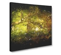 Mystical Forest Paint Splash Modern Canvas Wall Art Print Ready to Hang, Framed Picture for Living Room Bedroom Home Office Décor, 14x14 Inch (35x35 cm)