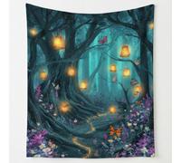 Mystical Forest Print Blanket Throws Dreamy Lantern Butterfly Throw Blankets Soft Cozy Fleece Plush Flannel Bedding Blanket for Kids Adults Couch Travel 150 x 200 cm Blue