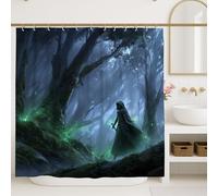 Mystical Forest Shower Curtain, Dark Green Enchanted Nature Bathroom Set Decor, Autumn Winter Fantasy Waterproof Fabric Shower Curtain with Hooks 72x84 Inch