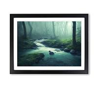 Mystical Forest Stream Framed Wall Art Print A2 Black