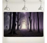Mystical Forest Wall Backdrop, Dark Violet Spooky Photography Background, Enchanted Woodland Indoor/Outdoor Decor for Halloween Party Booth Supplies 71x43 Inch