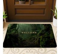 Mystical Forest Welcome Doormat, Green Nature Outdoor & Indoor Rug, Elegant Decorative Entrance Mat, Non-Slip Dust Absorbent Floor Mat, Eco-Friendly 29x17 Inch