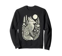 Mystical Fox Moon Folk Art Linocut Whimsical Woodland Sweatshirt