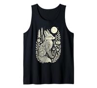 Mystical Fox Moon Folk Art Linocut Whimsical Woodland Tank Top